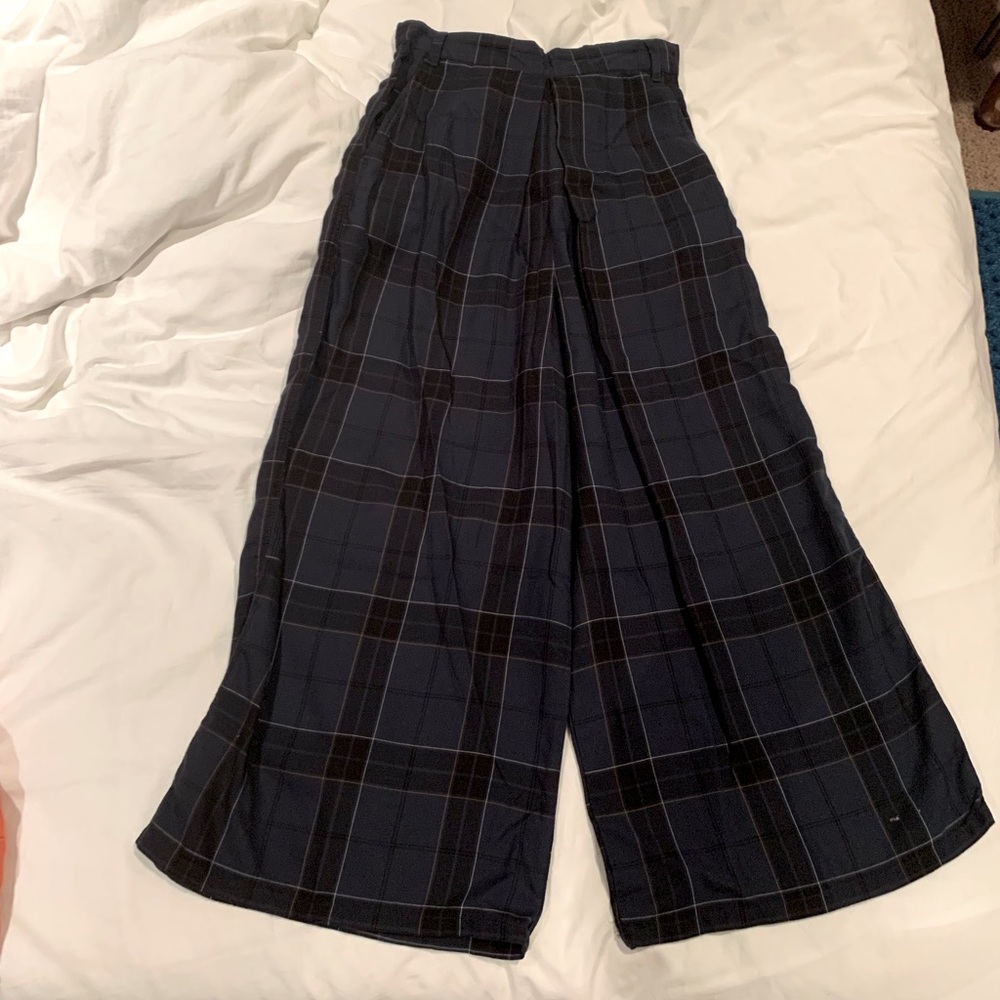 OBEY wide leg navy plaid trousers, size M